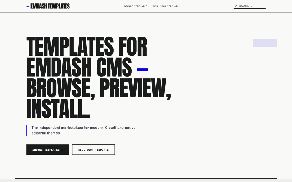 Aperçu du site Emdash Store, marketplace de templates